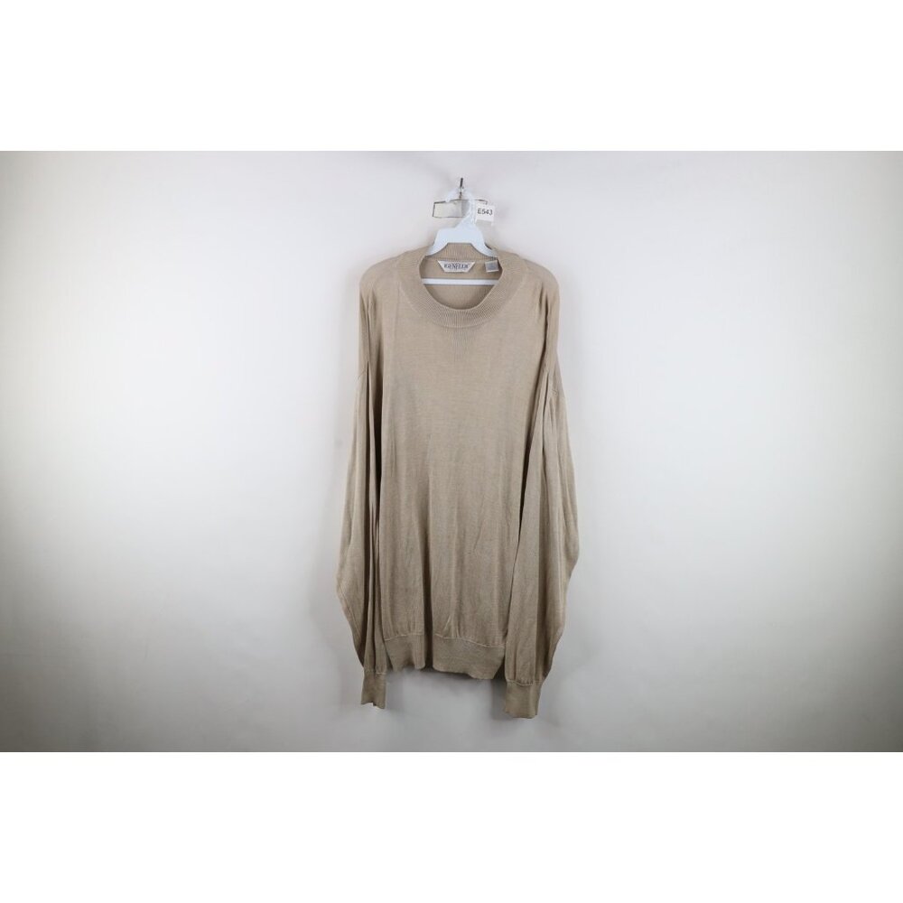 Vintage 90s Genelli Mens 3XL Blank Lightweight Silk Knit Crewneck Sweater Beige